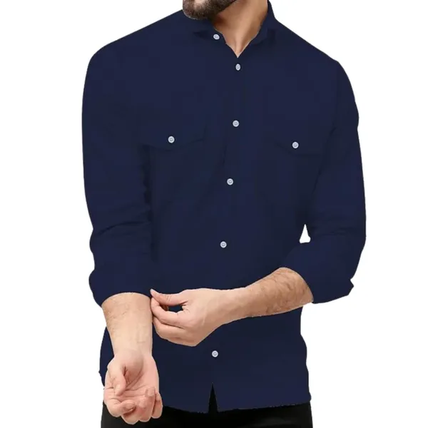 Rebelify_Double_Pocket_Men�s_Casual_Shirt_-_Regular_Fit,_Solid_Spread_Collar,_Versatile_Everyday_Wear,_Comfortable_and_Stylish_Design,_Ideal_for_All_Seasons_Blue