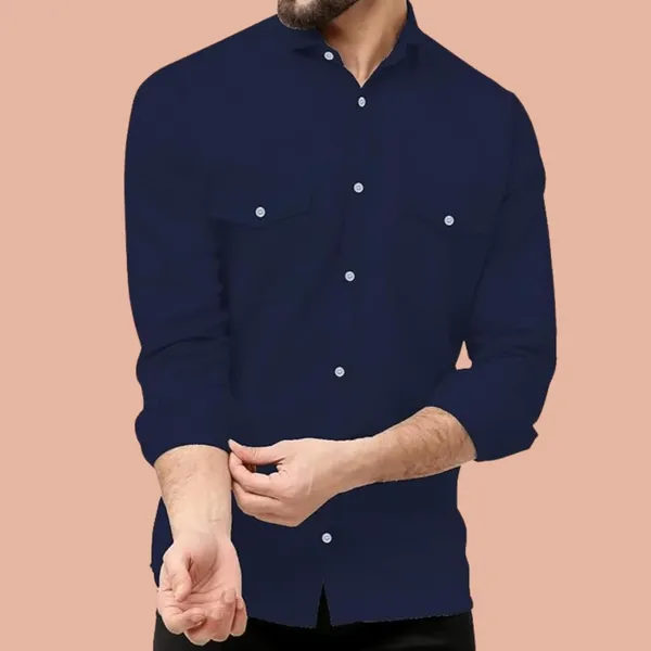 Rebelify_Double_Pocket_Men�s_Casual_Shirt_-_Regular_Fit,_Solid_Spread_Collar,_Versatile_Everyday_Wear,_Comfortable_and_Stylish_Design,_Ideal_for_All_Seasons_Blue