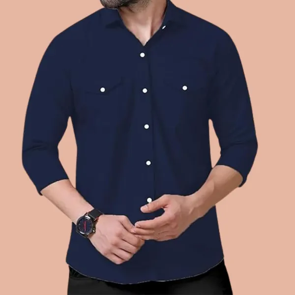 Rebelify_Double_Pocket_Men�s_Casual_Shirt_-_Regular_Fit,_Solid_Spread_Collar,_Versatile_Everyday_Wear,_Comfortable_and_Stylish_Design,_Ideal_for_All_Seasons_Blue