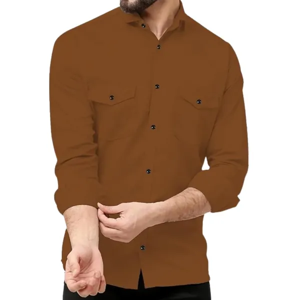 Rebelify_Double_Pocket_Men�s_Casual_Shirt_-_Regular_Fit,_Solid_Spread_Collar,_Versatile_Everyday_Wear,_Comfortable_and_Stylish_Design,_Ideal_for_All_Seasons_Brown