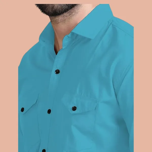 Rebelify_Double_Pocket_Men�s_Casual_Shirt_-_Regular_Fit,_Solid_Spread_Collar,_Versatile_Everyday_Wear,_Comfortable_and_Stylish_Design,_Ideal_for_All_Seasons_Firozi