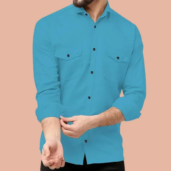 Rebelify_Double_Pocket_Men�s_Casual_Shirt_-_Regular_Fit,_Solid_Spread_Collar,_Versatile_Everyday_Wear,_Comfortable_and_Stylish_Design,_Ideal_for_All_Seasons_Firozi