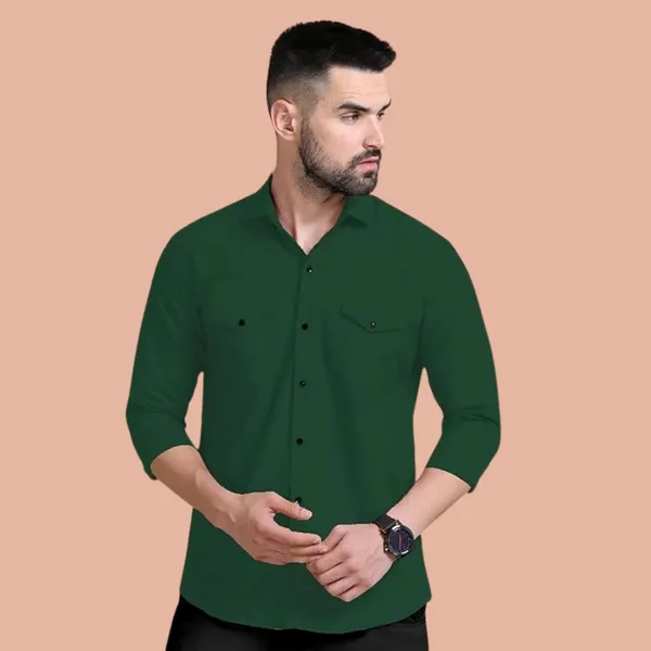 Rebelify_Double_Pocket_Men�s_Casual_Shirt_-_Regular_Fit,_Solid_Spread_Collar,_Versatile_Everyday_Wear,_Comfortable_and_Stylish_Design,_Ideal_for_All_Seasons_Green