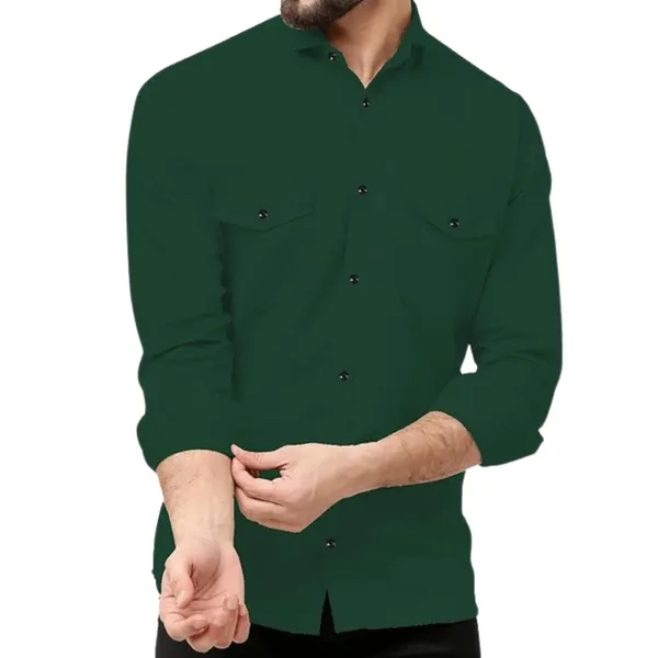 Rebelify_Double_Pocket_Men�s_Casual_Shirt_-_Regular_Fit,_Solid_Spread_Collar,_Versatile_Everyday_Wear,_Comfortable_and_Stylish_Design,_Ideal_for_All_Seasons_Green