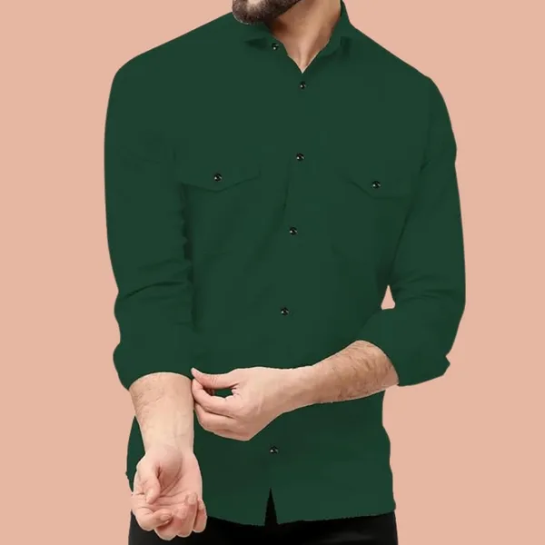 Rebelify_Double_Pocket_Men�s_Casual_Shirt_-_Regular_Fit,_Solid_Spread_Collar,_Versatile_Everyday_Wear,_Comfortable_and_Stylish_Design,_Ideal_for_All_Seasons_Green