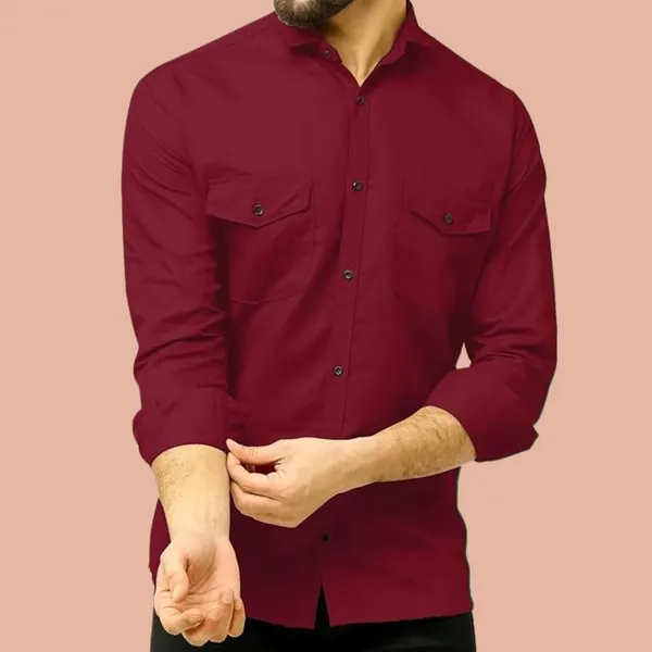 Rebelify_Double_Pocket_Men�s_Casual_Shirt_-_Regular_Fit,_Solid_Spread_Collar,_Versatile_Everyday_Wear,_Comfortable_and_Stylish_Design,_Ideal_for_All_Seasons_Maroon