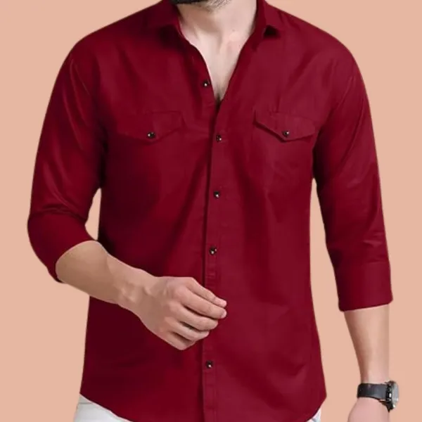 Rebelify_Double_Pocket_Men�s_Casual_Shirt_-_Regular_Fit,_Solid_Spread_Collar,_Versatile_Everyday_Wear,_Comfortable_and_Stylish_Design,_Ideal_for_All_Seasons_Maroon