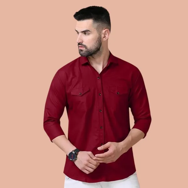 Rebelify_Double_Pocket_Men�s_Casual_Shirt_-_Regular_Fit,_Solid_Spread_Collar,_Versatile_Everyday_Wear,_Comfortable_and_Stylish_Design,_Ideal_for_All_Seasons_Maroon