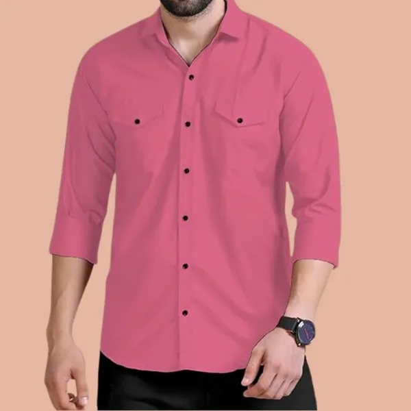 Rebelify_Double_Pocket_Men�s_Casual_Shirt_-_Regular_Fit,_Solid_Spread_Collar,_Versatile_Everyday_Wear,_Comfortable_and_Stylish_Design,_Ideal_for_All_Seasons_Pink