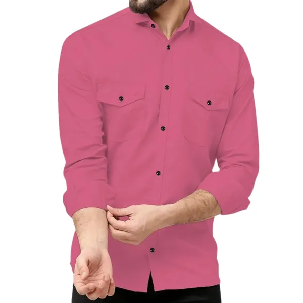 Rebelify_Double_Pocket_Men�s_Casual_Shirt_-_Regular_Fit,_Solid_Spread_Collar,_Versatile_Everyday_Wear,_Comfortable_and_Stylish_Design,_Ideal_for_All_Seasons_Pink