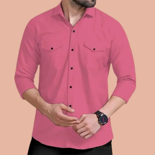 Rebelify_Double_Pocket_Men�s_Casual_Shirt_-_Regular_Fit,_Solid_Spread_Collar,_Versatile_Everyday_Wear,_Comfortable_and_Stylish_Design,_Ideal_for_All_Seasons_Pink