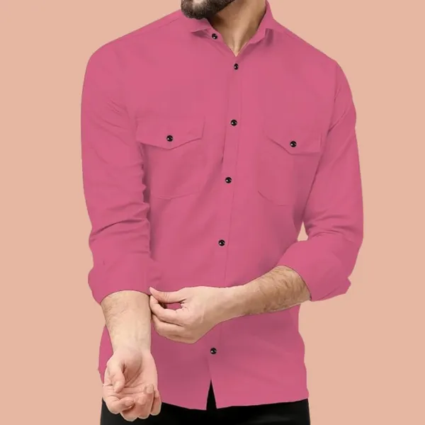 Rebelify_Double_Pocket_Men�s_Casual_Shirt_-_Regular_Fit,_Solid_Spread_Collar,_Versatile_Everyday_Wear,_Comfortable_and_Stylish_Design,_Ideal_for_All_Seasons_Pink