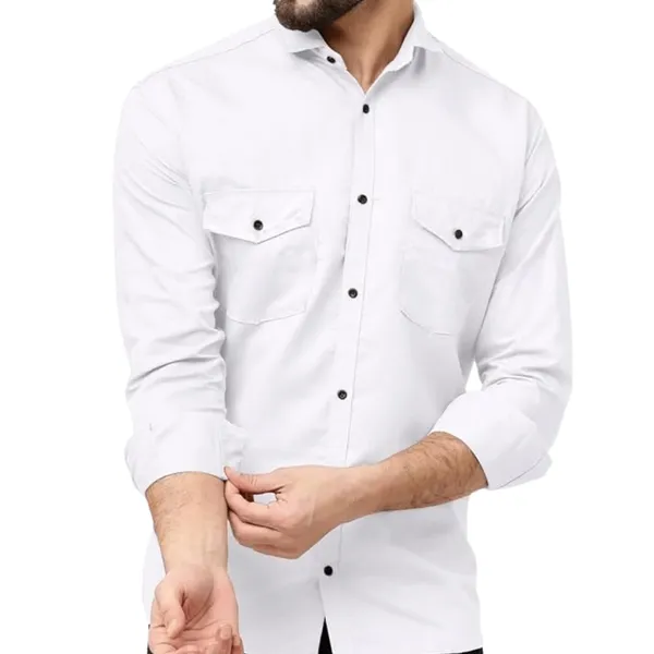 Rebelify_Double_Pocket_Men�s_Casual_Shirt_-_Regular_Fit,_Solid_Spread_Collar,_Versatile_Everyday_Wear,_Comfortable_and_Stylish_Design,_Ideal_for_All_Seasons_White