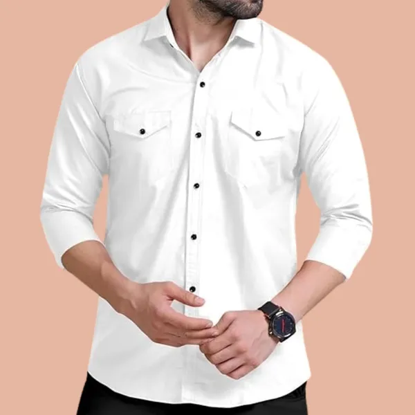 Rebelify_Double_Pocket_Men�s_Casual_Shirt_-_Regular_Fit,_Solid_Spread_Collar,_Versatile_Everyday_Wear,_Comfortable_and_Stylish_Design,_Ideal_for_All_Seasons_White