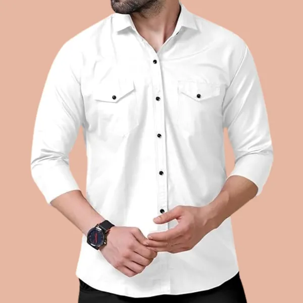 Rebelify_Double_Pocket_Men�s_Casual_Shirt_-_Regular_Fit,_Solid_Spread_Collar,_Versatile_Everyday_Wear,_Comfortable_and_Stylish_Design,_Ideal_for_All_Seasons_White