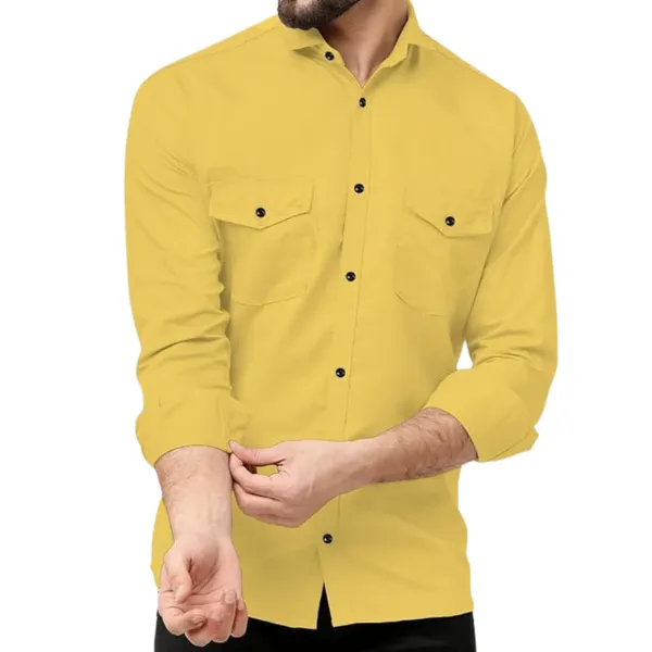 Rebelify_Double_Pocket_Men�s_Casual_Shirt_-_Regular_Fit,_Solid_Spread_Collar,_Versatile_Everyday_Wear,_Comfortable_and_Stylish_Design,_Ideal_for_All_Seasons_Yellow