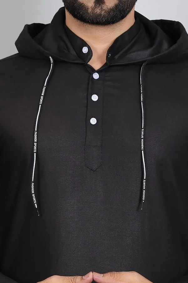 Rebelify_Men�s_Cotton_Blend_Regular_Fit_Solid_Casual_Shirt_with_Mandarin_Collar_&_Hoodie_Style_|_Full_Sleeve_Modern_Shirt_Black