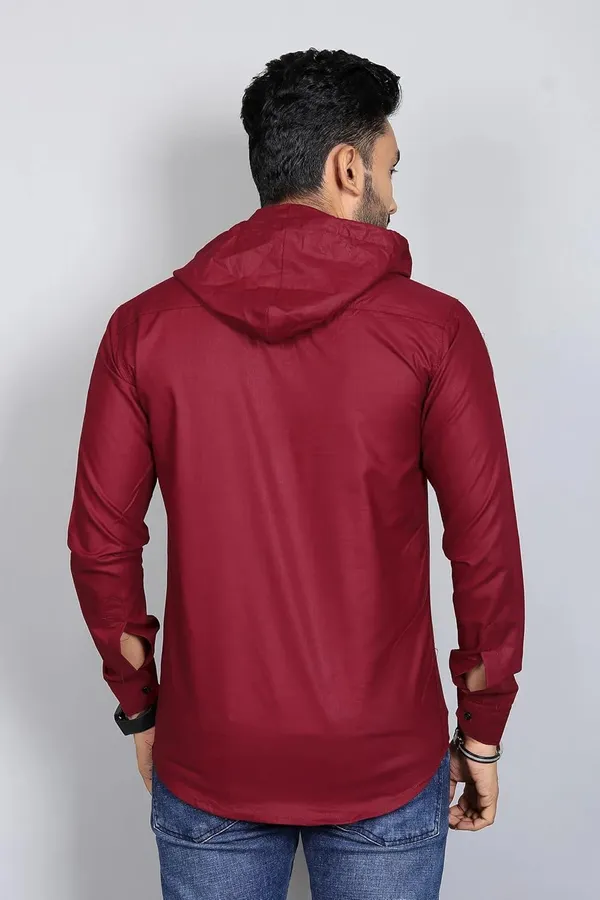Rebelify_Men�s_Cotton_Blend_Regular_Fit_Solid_Casual_Shirt_with_Mandarin_Collar_&_Hoodie_Style_|_Full_Sleeve_Modern_Shirt_Maroon