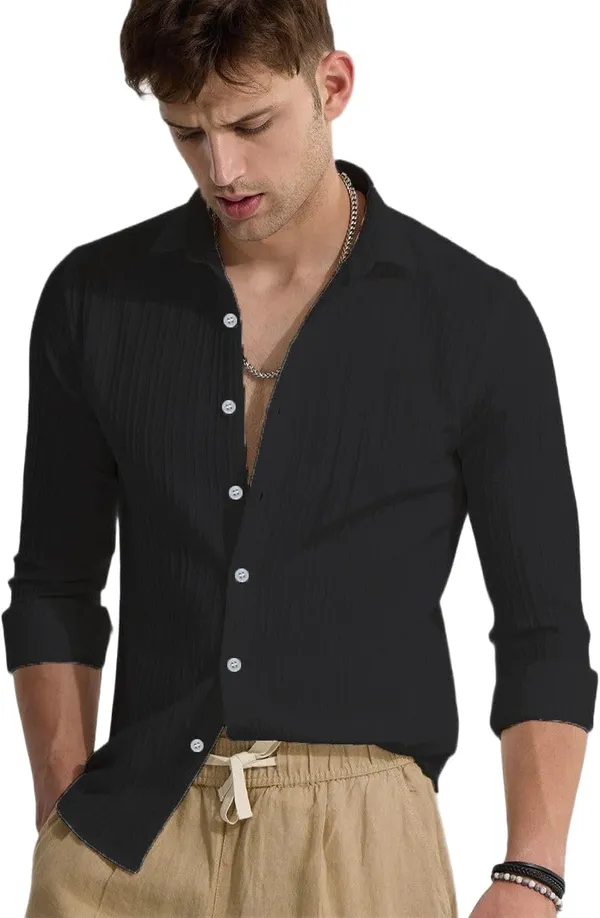 Rebelify_Men's_Cotton_Blend_Regular_Fit_Self_Design_Casual_Shirt_with_Spread_Collar,_Full_Sleeve_Black
