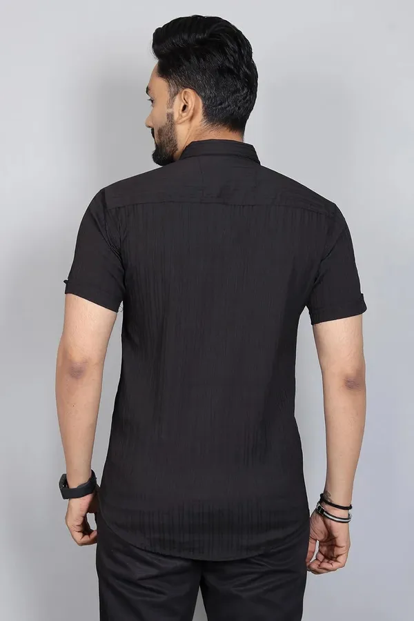 Rebelify_Men�s_Self-Design_Cotton_Blend_Half_Sleeve_Casual_Shirt,_Stylish_Spread_Collar_Plain_Shirt_for_Office_&_Outings_Black