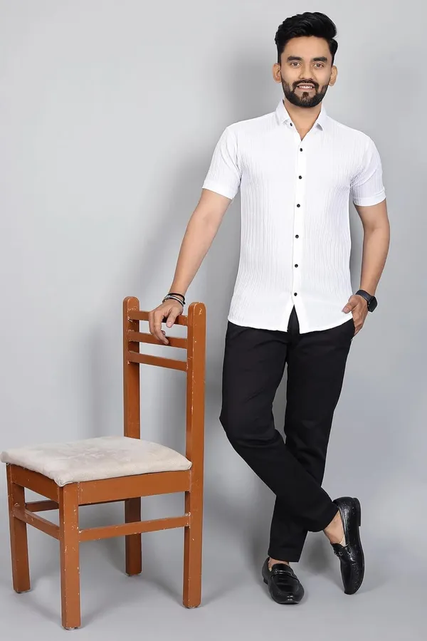 Rebelify_Men�s_Self-Design_Cotton_Blend_Half_Sleeve_Casual_Shirt,_Stylish_Spread_Collar_Plain_Shirt_for_Office_&_Outings_White