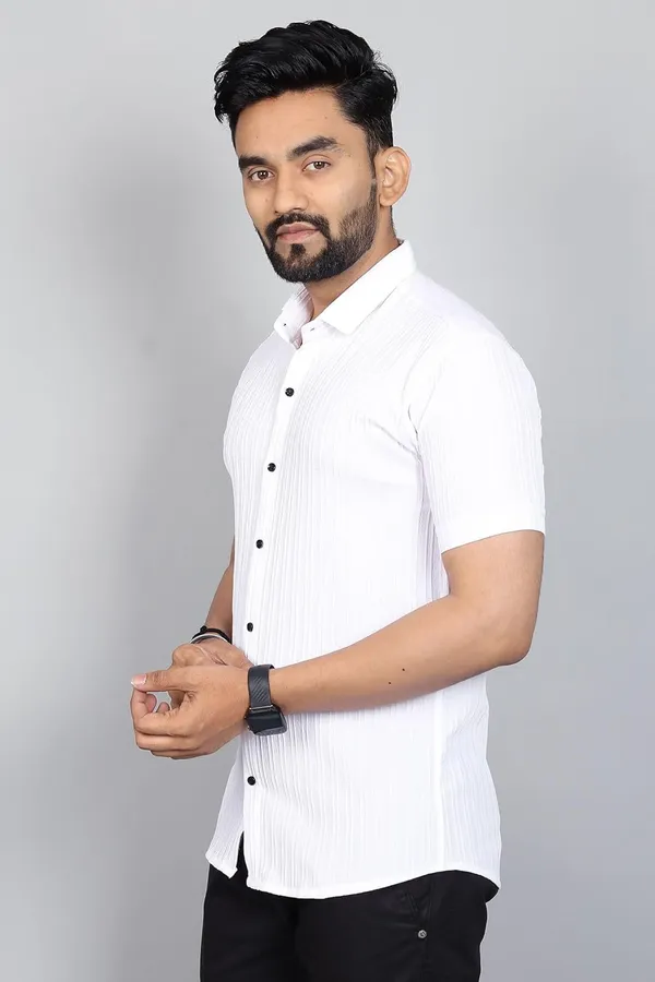 Rebelify_Men�s_Self-Design_Cotton_Blend_Half_Sleeve_Casual_Shirt,_Stylish_Spread_Collar_Plain_Shirt_for_Office_&_Outings_White