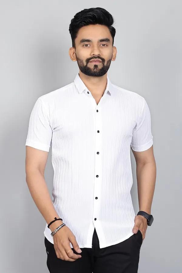 Rebelify_Men�s_Self-Design_Cotton_Blend_Half_Sleeve_Casual_Shirt,_Stylish_Spread_Collar_Plain_Shirt_for_Office_&_Outings_White