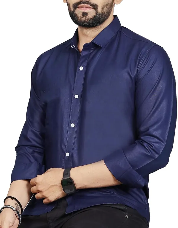 Rebelify_Men�s_Cotton_Blend_Regular_Fit_Solid_Casual_Shirt,_Spread_Collar_Full_Sleeve_Shirt_for_Men_Stylish_Office_Blue