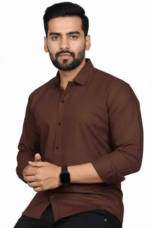 Rebelify_Men�s_Cotton_Blend_Regular_Fit_Solid_Casual_Shirt,_Spread_Collar_Full_Sleeve_Shirt_for_Men_Stylish_Office_Brown