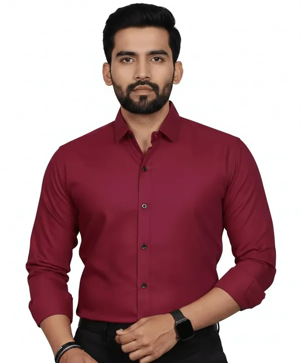 Rebelify_Men�s_Cotton_Blend_Regular_Fit_Solid_Casual_Shirt,_Spread_Collar_Full_Sleeve_Shirt_for_Men_Stylish_Office_Maroon