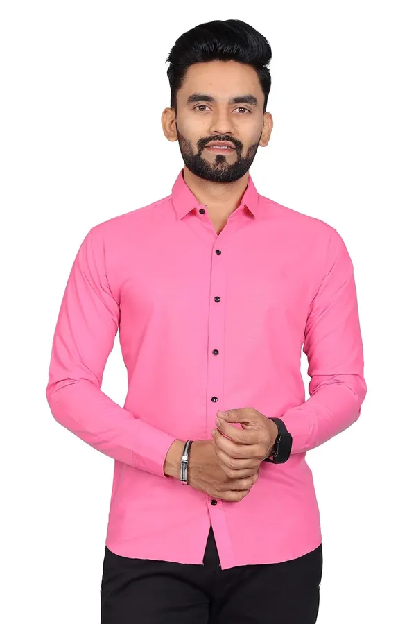Rebelify_Men�s_Cotton_Blend_Regular_Fit_Solid_Casual_Shirt,_Spread_Collar_Full_Sleeve_Shirt_for_Men_Stylish_Office_Pink