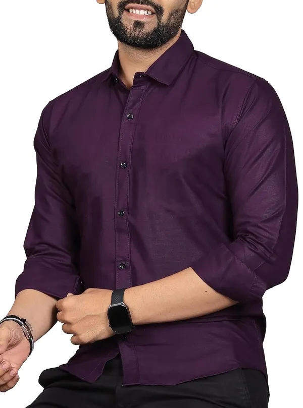 Rebelify_Men�s_Cotton_Blend_Regular_Fit_Solid_Casual_Shirt,_Spread_Collar_Full_Sleeve_Shirt_for_Men_Stylish_Office_Purple