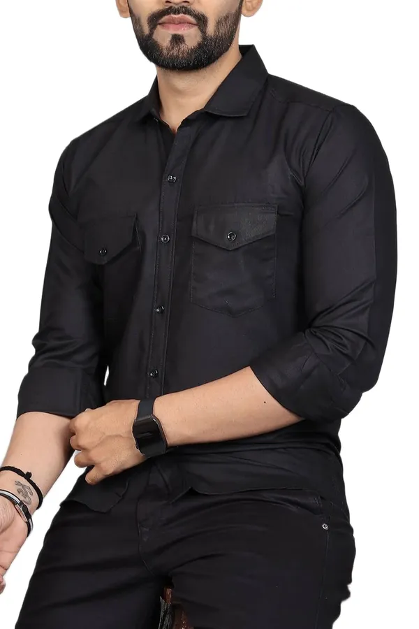 Rebelify_Men�s_Cotton_Blend_Solid_Spread_Collar_Regular_Fit_Full_Sleeve_Casual_Shirt_for_Everyday_Wear,_Office,_Travel_and_Outings_Black