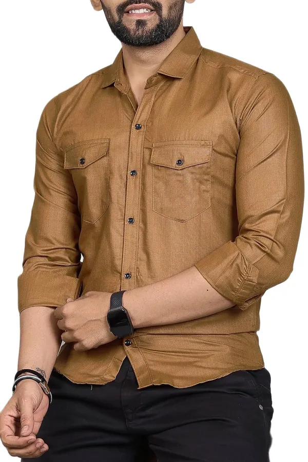 Rebelify_Men�s_Cotton_Blend_Solid_Spread_Collar_Regular_Fit_Full_Sleeve_Casual_Shirt_for_Everyday_Wear,_Office,_Travel_and_Outings_Brown