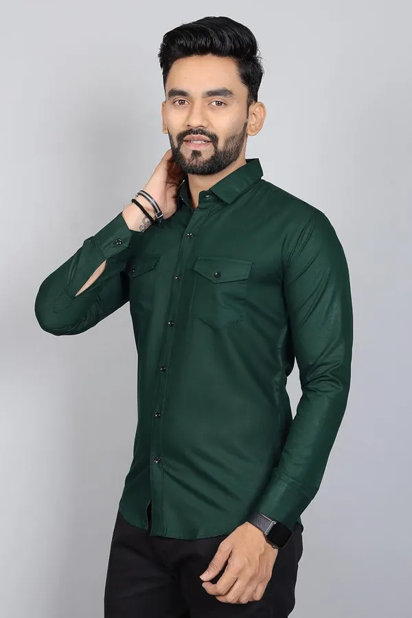 Rebelify_Men�s_Cotton_Blend_Solid_Spread_Collar_Regular_Fit_Full_Sleeve_Casual_Shirt_for_Everyday_Wear,_Office,_Travel_and_Outings_Bottle_Green