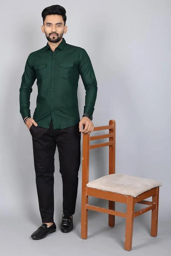 Rebelify_Men�s_Cotton_Blend_Solid_Spread_Collar_Regular_Fit_Full_Sleeve_Casual_Shirt_for_Everyday_Wear,_Office,_Travel_and_Outings_Bottle_Green