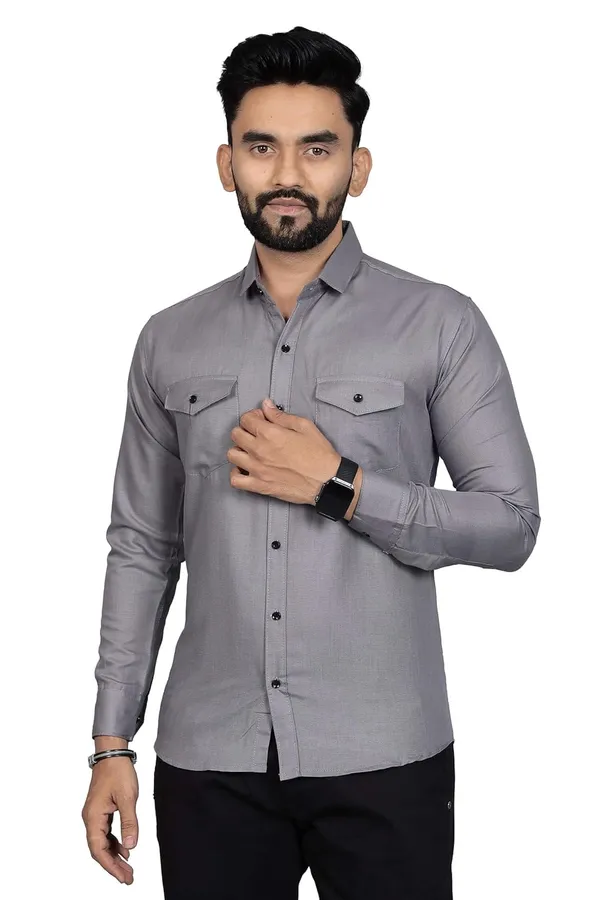 Rebelify_Men�s_Cotton_Blend_Solid_Spread_Collar_Regular_Fit_Full_Sleeve_Casual_Shirt_for_Everyday_Wear,_Office,_Travel_and_Outings_Grey