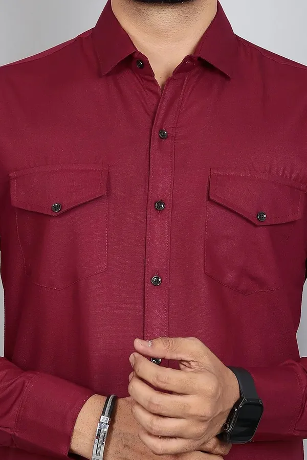Rebelify_Men�s_Cotton_Blend_Solid_Spread_Collar_Regular_Fit_Full_Sleeve_Casual_Shirt_for_Everyday_Wear,_Office,_Travel_and_Outings_Maroon
