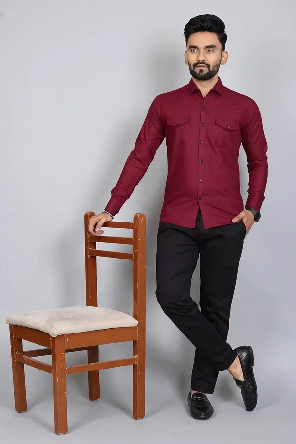 Rebelify_Men�s_Cotton_Blend_Solid_Spread_Collar_Regular_Fit_Full_Sleeve_Casual_Shirt_for_Everyday_Wear,_Office,_Travel_and_Outings_Maroon