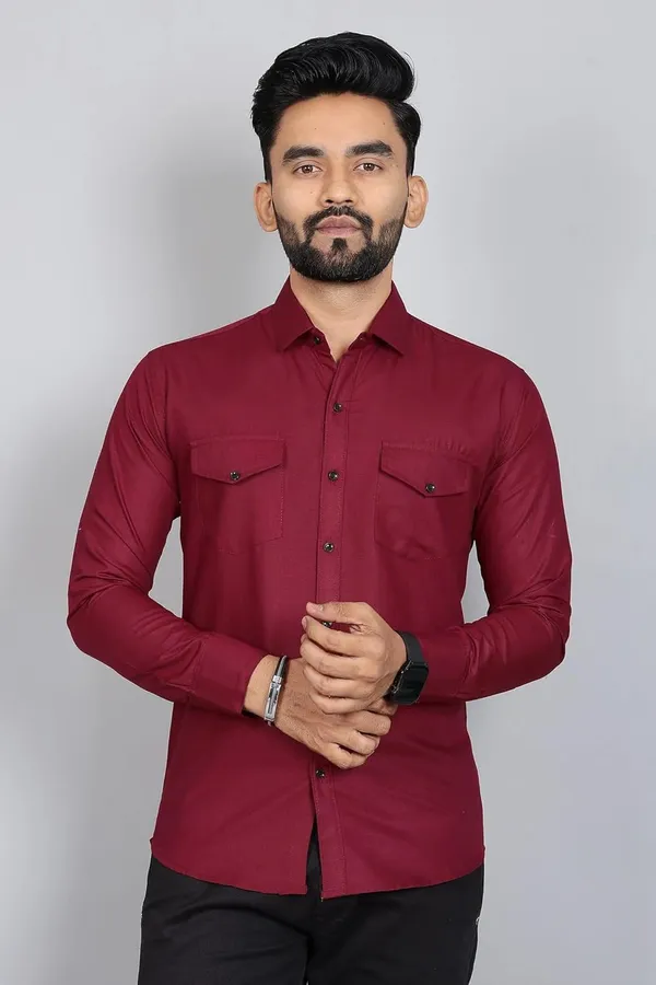Rebelify_Men�s_Cotton_Blend_Solid_Spread_Collar_Regular_Fit_Full_Sleeve_Casual_Shirt_for_Everyday_Wear,_Office,_Travel_and_Outings_Maroon