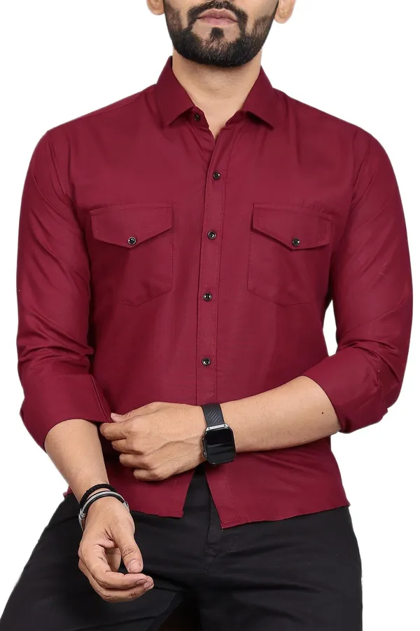 Rebelify_Men�s_Cotton_Blend_Solid_Spread_Collar_Regular_Fit_Full_Sleeve_Casual_Shirt_for_Everyday_Wear,_Office,_Travel_and_Outings_Maroon