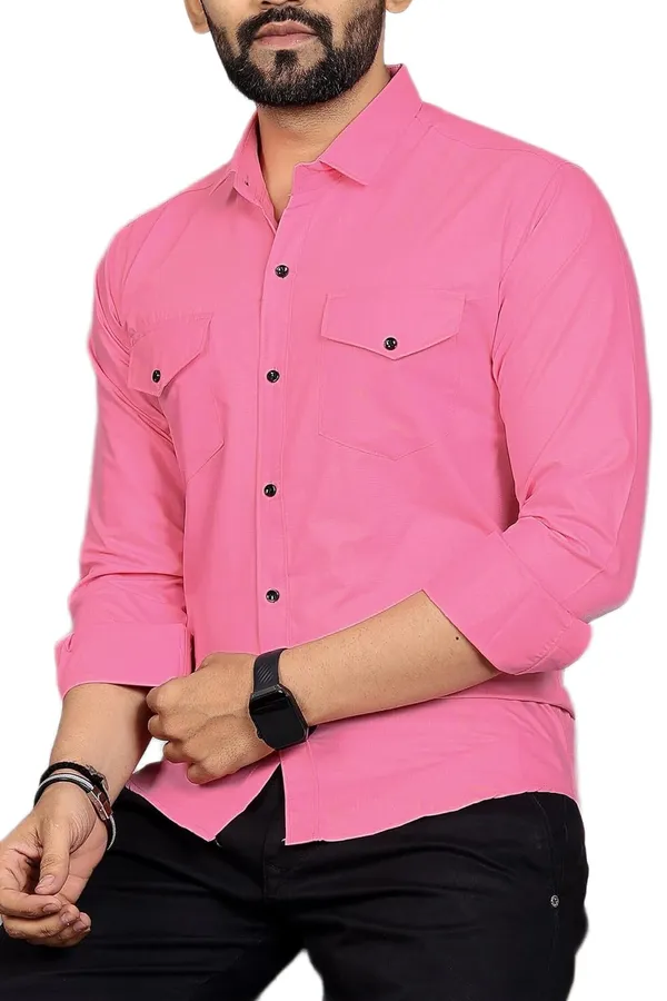 Rebelify_Men�s_Cotton_Blend_Solid_Spread_Collar_Regular_Fit_Full_Sleeve_Casual_Shirt_for_Everyday_Wear,_Office,_Travel_and_Outings_Pink