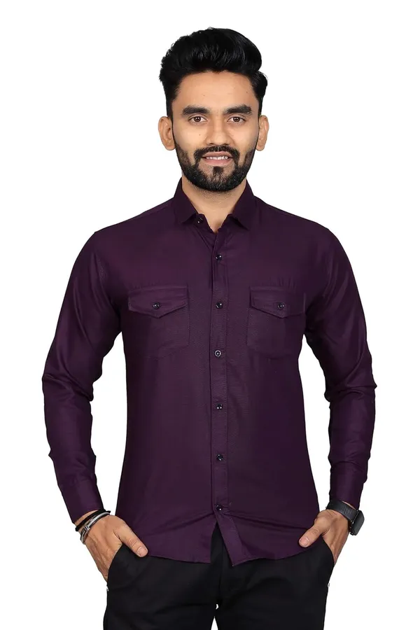 Rebelify_Men�s_Cotton_Blend_Solid_Spread_Collar_Regular_Fit_Full_Sleeve_Casual_Shirt_for_Everyday_Wear,_Office,_Travel_and_Outings_Purple