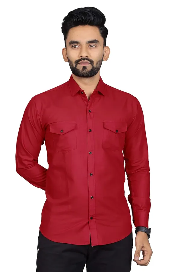 Rebelify_Men�s_Cotton_Blend_Solid_Spread_Collar_Regular_Fit_Full_Sleeve_Casual_Shirt_for_Everyday_Wear,_Office,_Travel_and_Outings_Red