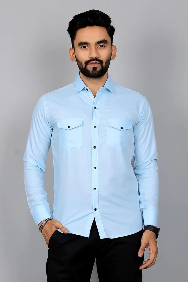 Rebelify_Men�s_Cotton_Blend_Solid_Spread_Collar_Regular_Fit_Full_Sleeve_Casual_Shirt_for_Everyday_Wear,_Office,_Travel_and_Outings_Sky_Blue