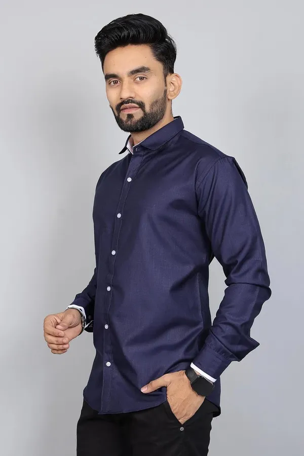 Rebelify_Men�s_Cotton_Blend_Regular_Fit_Solid_Spread_Collar_Casual_Shirt_with_Full_Sleeves,_Ideal_and_Office_Use_Blue
