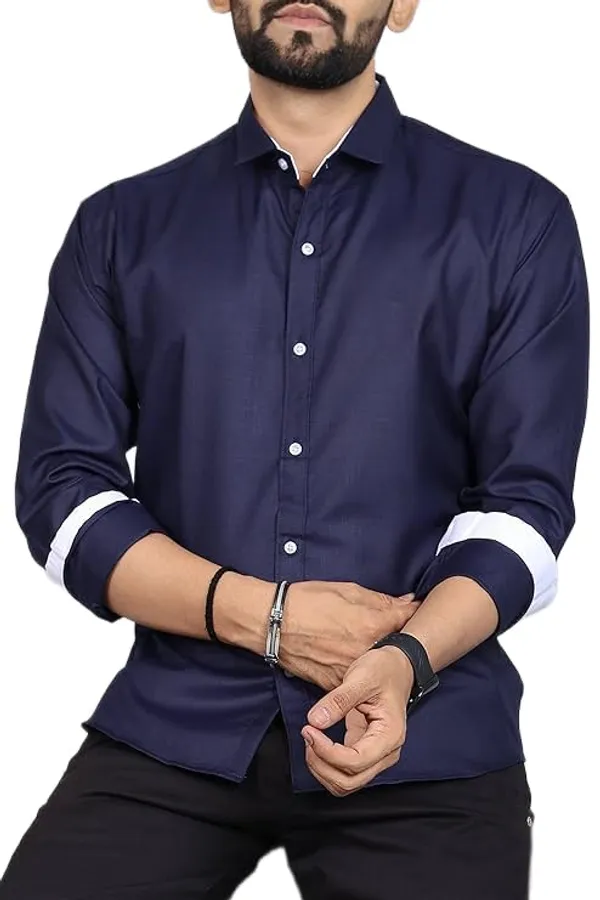 Rebelify_Men�s_Cotton_Blend_Regular_Fit_Solid_Spread_Collar_Casual_Shirt_with_Full_Sleeves,_Ideal_and_Office_Use_Blue