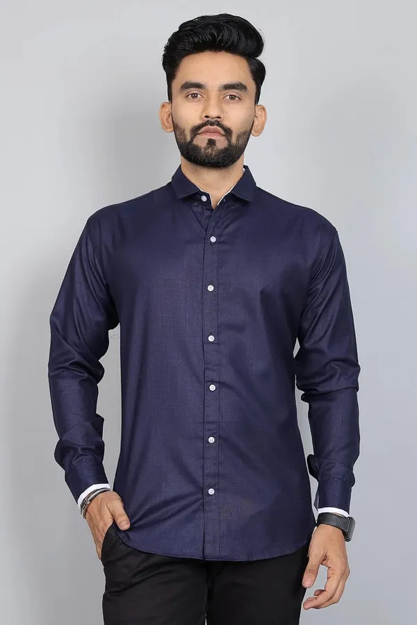 Rebelify_Men�s_Cotton_Blend_Regular_Fit_Solid_Spread_Collar_Casual_Shirt_with_Full_Sleeves,_Ideal_and_Office_Use_Blue