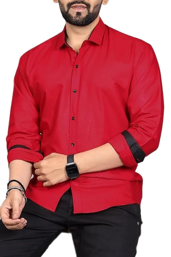 Rebelify_Men�s_Cotton_Blend_Regular_Fit_Solid_Spread_Collar_Casual_Shirt_with_Full_Sleeves,_Ideal_and_Office_Use_Red