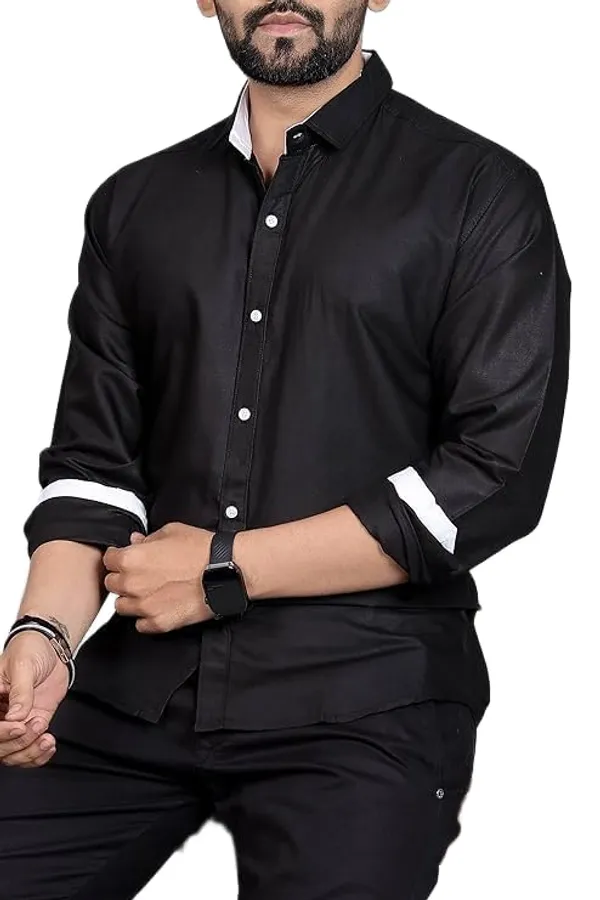 Rebelify_Men�s_Cotton_Blend_Regular_Fit_Solid_Spread_Collar_Casual_Shirt_with_Full_Sleeves,_Ideal_and_Office_Use_White